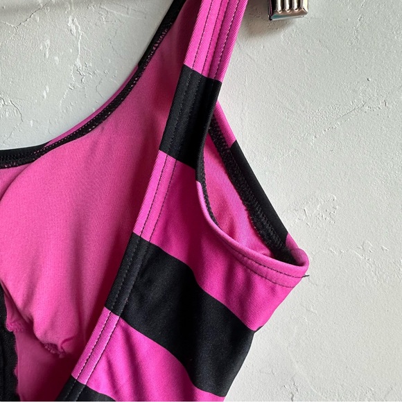 Michael Kors Zip Front One-Piece with Logo Zipper Pink and Black Stripes Size 6 - Picture 11 of 14